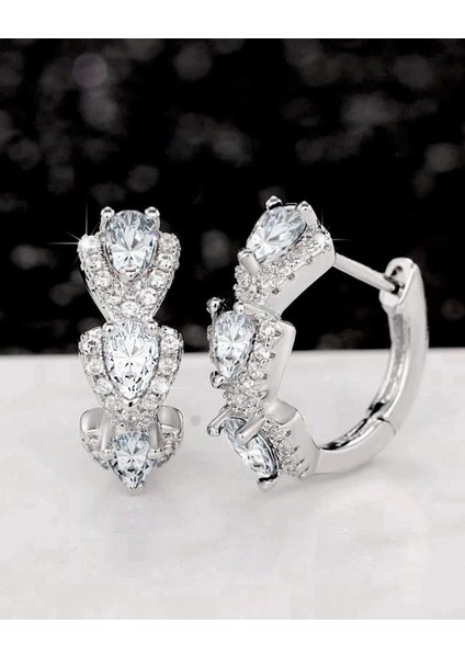 Zirconia Taşlı Diamond Stylish Night Halka Kadın Gümüş Küpe 17 mm fırsatları