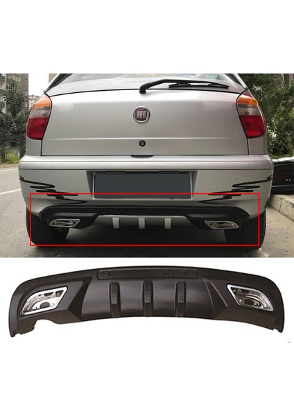 Fiat Palio Difüzör Difizör Siyah + Kare Egzoz Görünüm C Tip