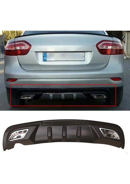 Renault Fluence Difüzör Difizör Siyah + Kare Egzoz Görünüm C Tip 2009-2016