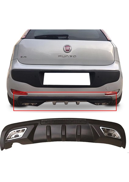 Fiat Punto Evo Difüzör Difizör Siyah + Kare Egzoz Görünüm C Tip