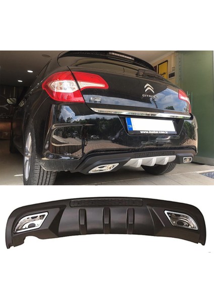 Citroen C4 Difüzör Difizör Siyah + Kare Egzoz Görünüm C Tip 2011 - 2016