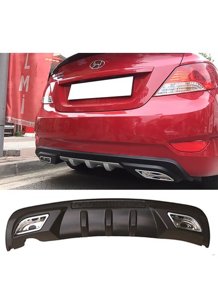 Hyundai Accent Blue Difüzör Difizör Siyah + Kare Egzoz Görünüm C Tip 2010 - 2018