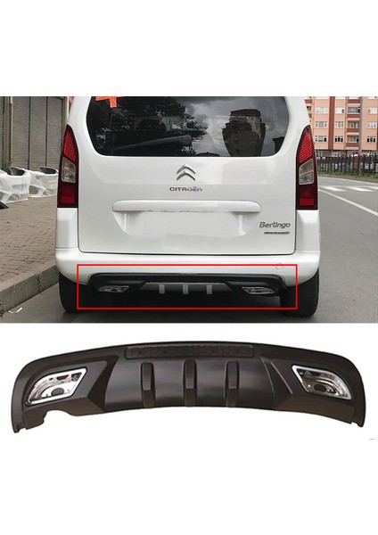 Citroen Berlingo Difüzör Difizör Siyah + Kare Egzoz Görünüm C Tip