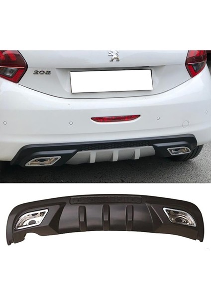 Peugeot 208 Difüzör Difizör Siyah + Kare Egzoz Görünüm C Tip 2004 - 2009