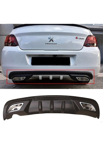 Peugeot 301 Difüzör Difizör Siyah + Kare Egzoz Görünüm C Tip