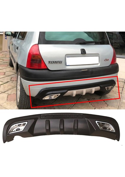 Renault Clio Mk2 Difüzör Difizör Siyah + Kare Egzoz Görünüm C Tip 1998-2005