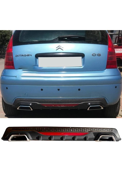 Citroen C3 Siyah Difüzör Difizör Kare Egzoz Görünüm Reflektörlü