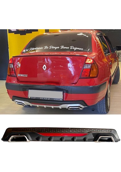 Renault Clio Mk2 Sedan Siyah Difüzör Difizör Kare Egzoz Görünüm Reflektörlü
