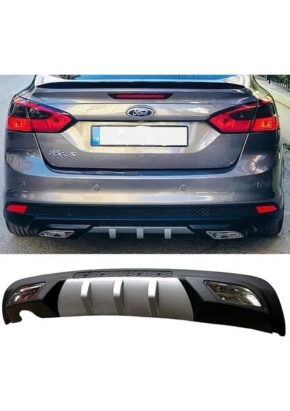 Ford Focus 3 Difüzör Difizör Gri + Kare Egzoz Görünüm C Tip 2012 - 2017