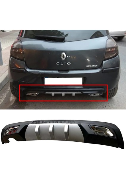 Renault Clio Mk3 Difüzör Difizör Gri + Kare Egzoz Görünüm C Tip 2006 - 2012