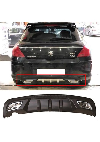 Peugeot 308 Difüzör Difizör Siyah + Kare Egzoz Görünüm C Tip 2008 - 2011