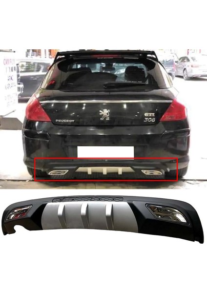 Peugeot 308 Difüzör Difizör Gri + Kare Egzoz Görünüm C Tip 2008 - 2011