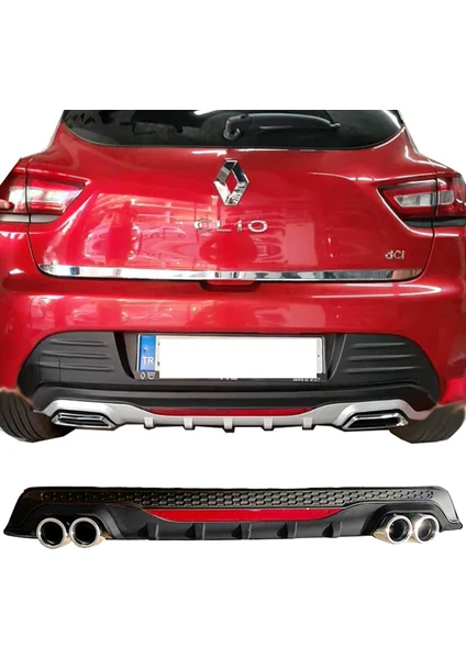 MKG Otomotiv Renault Clio Mk4 Siyah Difüzör Difizör Yuvarlak Egzoz Görünüm Reflektörlü