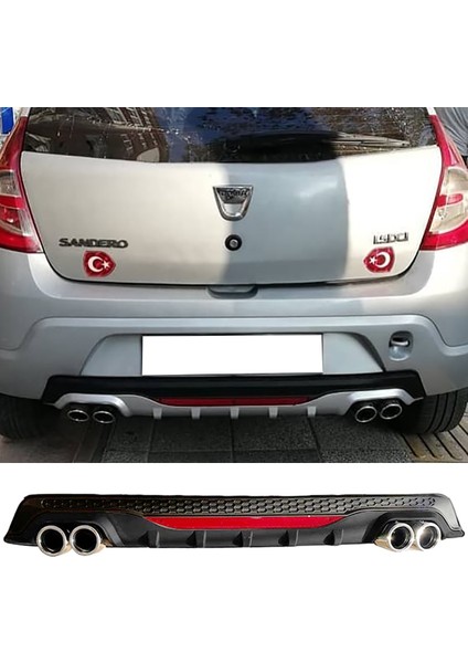 Dacia Sandero Siyah Difüzör Difizör Yuvarlak Egzoz Görünüm Reflektörlü