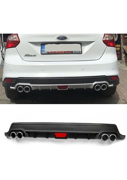 Ford Focus 3 Hatchback Siyah Difüzör Difizör Yuvarlak Egzoz Görünüm Kulaklı Tip 2012 - 2017