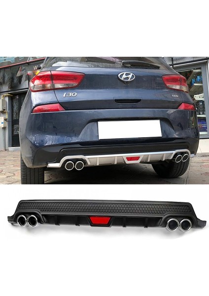 Hyundai I30 Siyah Difüzör Difizör Yuvarlak Egzoz Görünüm Kulaklı Tip 2007 - 2021
