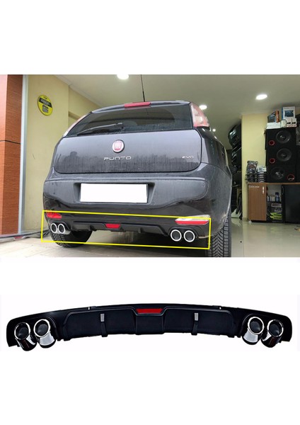 Fiat Punto Evo Siyah Difüzör 4 Krom Egzoz Görünümlü Difizör Arka Ek Body Kit
