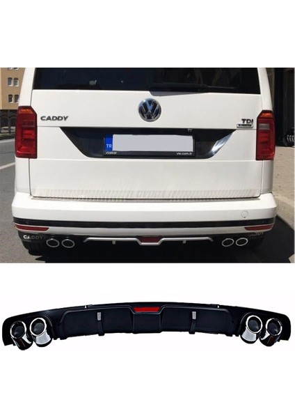 Vw Caddy Siyah Difüzör 4 Krom Egzoz Görünümlü Difizör Arka Ek Body Kit