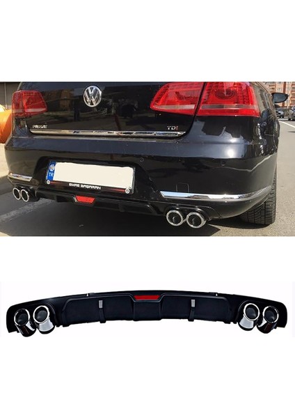 Vw Passat B7 Siyah Difüzör 4 Krom Egzoz Görünümlü Difizör Arka Ek Body Kit 2010-2014
