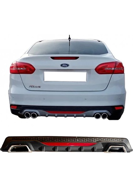Ford Focus Mk3 Siyah Difüzör Difizör Kare Egzoz Görünüm Reflektörlü