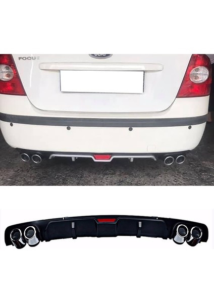 Ford Focus 2 Siyah Difüzör 4 Krom Egzoz Görünümlü Difizör Arka Ek Body Kit 2004 - 2010