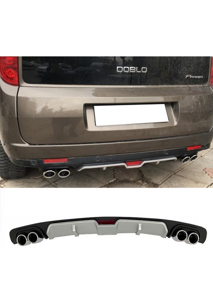 Fiat Doblo Gri Difüzör 4 Krom Egzoz Görünümlü Difizör Arka Ek Body Kit 2012 - 2015