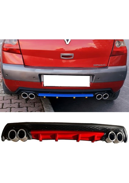 Renault Megane 2 Kırmızı Difüzör Çiftli Yuvarlak Egzoz Görünümlü D Tip Difizör 2002 - 2009