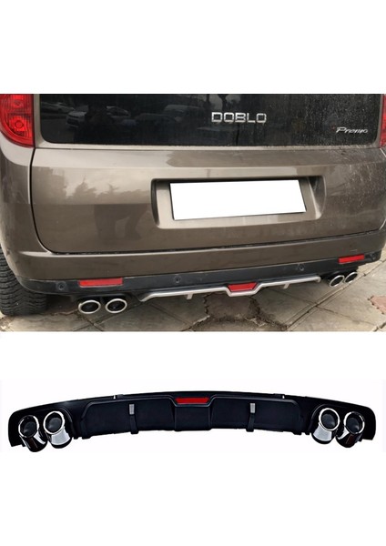 Fiat Doblo Siyah Difüzör 4 Krom Egzoz Görünümlü Difizör Arka Ek Body Kit 2012 - 2015