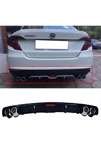 Fiat Egea Siyah Difüzör 4 Krom Egzoz Görünümlü Difizör Arka Ek Body Kit