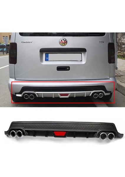 Vw Caddy Siyah Difüzör Difizör Yuvarlak Egzoz Görünüm Kulaklı Tip 2004-2014