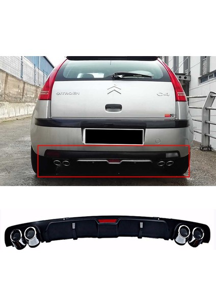 Citroen C4 Siyah Difüzör 4 Krom Egzoz Görünümlü Difizör Arka Ek Body Kit 2004 - 2010