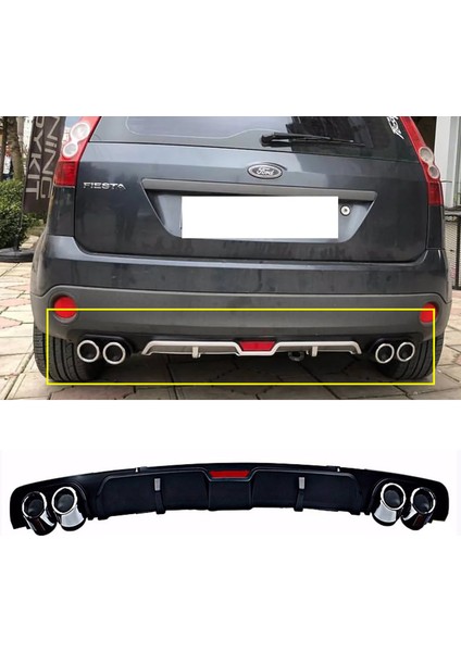Ford Fiesta Siyah Difüzör 4 Krom Egzoz Görünümlü Difizör Arka Ek Body Kit 2003 - 2008