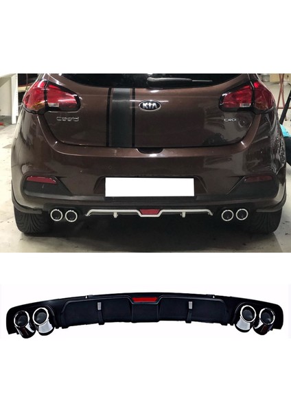 Kia Ceed Siyah Difüzör 4 Krom Egzoz Görünümlü Difizör Arka Ek Body Kit 2013 - 2016
