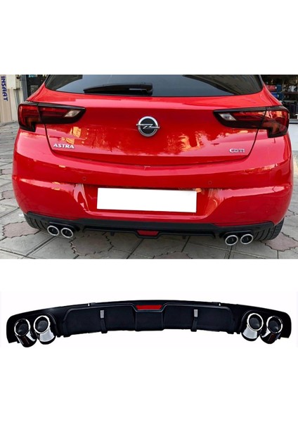Opel Astra K Siyah Difüzör 4 Krom Egzoz Görünümlü Difizör Arka Ek Body Kit 2015 - 2021
