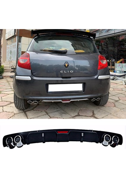 Renault Clio Mk3 Siyah Difüzör 4 Krom Egzoz Görünümlü Difizör Arka Ek Body Kit 2006-2012
