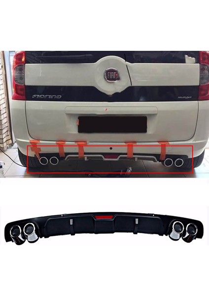 Fiat Fiorino Siyah Difüzör 4 Krom Egzoz Görünümlü Difizör Arka Ek Body Kit