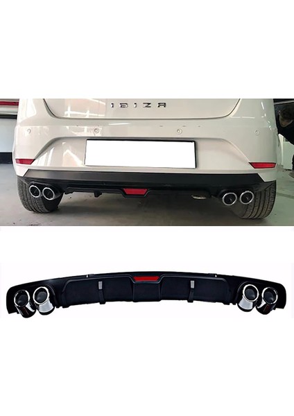 Seat Ibiza Mk4 Siyah Difüzör 4 Krom Egzoz Görünümlü Difizör Arka Ek Body Kit 2008-2017