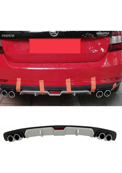 Skoda Rapid Gri Difüzör 4 Krom Egzoz Görünümlü Difizör Arka Ek Body Kit