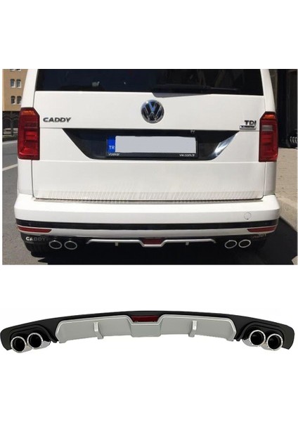 Vw Caddy Gri Difüzör 4 Krom Egzoz Görünümlü Difizör Arka Ek Body Kit