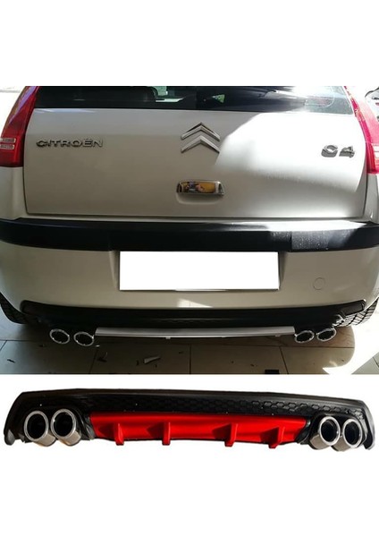 Citroen C4 Kırmızı Difüzör Çiftli Yuvarlak Egzoz Görünümlü D Tip Difizör