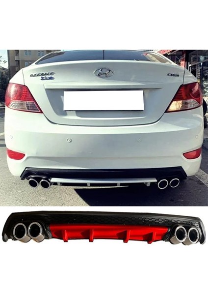 Hyundai Accent Blue Kırmızı Difüzör Çiftli Yuvarlak Egzoz Görünümlü D Tip Difizör