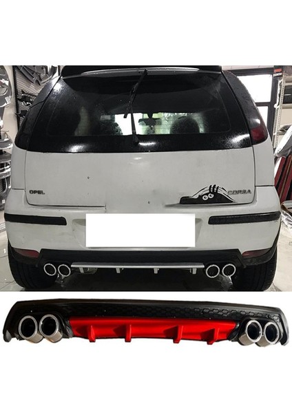 Opel Corsa C Kırmızı Difüzör Çiftli Yuvarlak Egzoz Görünümlü D Tip Difizör
