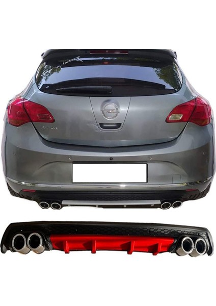 Opel Astra J Hb Kırmızı Difüzör Çiftli Yuvarlak Egzoz Görünümlü D Tip Difizör