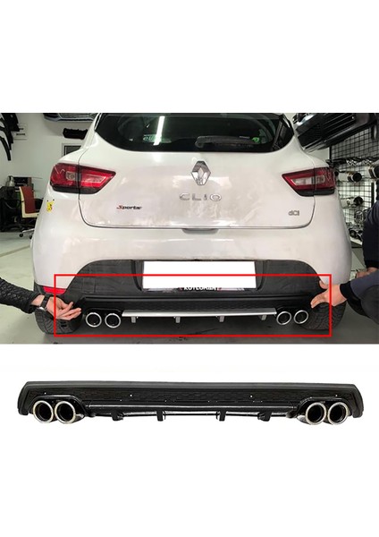 Renault Clio Mk4 Siyah Difüzör Çiftli Yuvarlak Egzoz Görünümlü D Tip Difizör 2012-2019