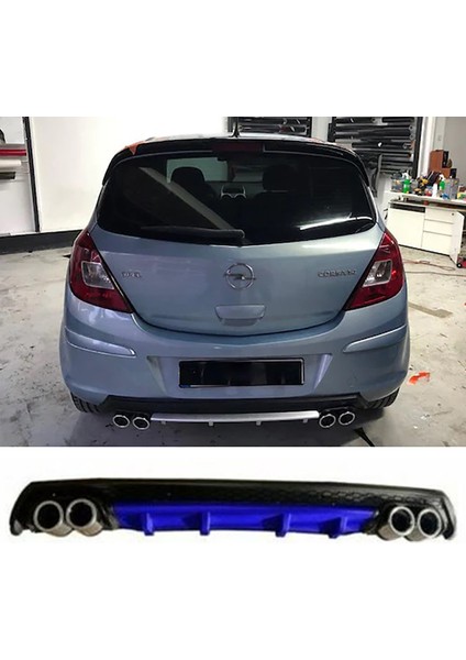 Opel Corsa D Mavi Difüzör Çiftli Yuvarlak Egzoz Görünümlü D Tip Difizör