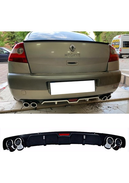 Renault Megane 2 Siyah Difüzör 4 Krom Egzoz Görünümlü Difizör Arka Ek Body Kit 2002-2009
