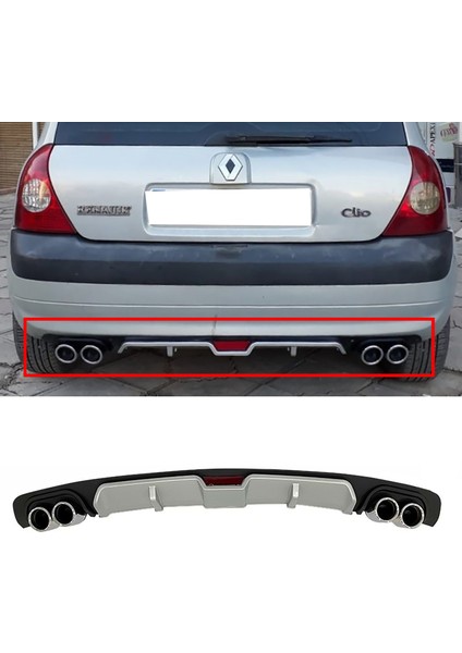 Renault Clio Mk2 Gri Difüzör 4 Krom Egzoz Görünümlü Difizör Arka Ek Body Kit 1998-2005