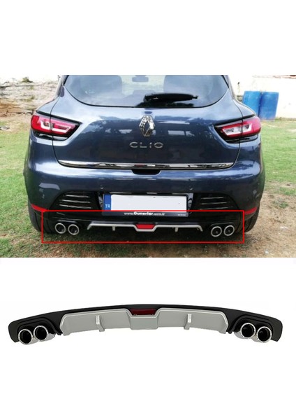 Renault Clio Mk4 Gri Difüzör 4 Krom Egzoz Görünümlü Difizör Arka Ek Body Kit 2012-2019