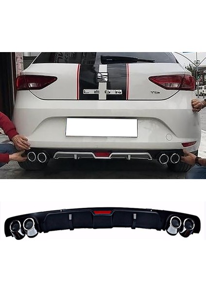 Seat Leon Mk3 Style Siyah Difüzör 4 Krom Egzoz Görünümlü Difizör Arka Ek Body Kit 2012 - 2016