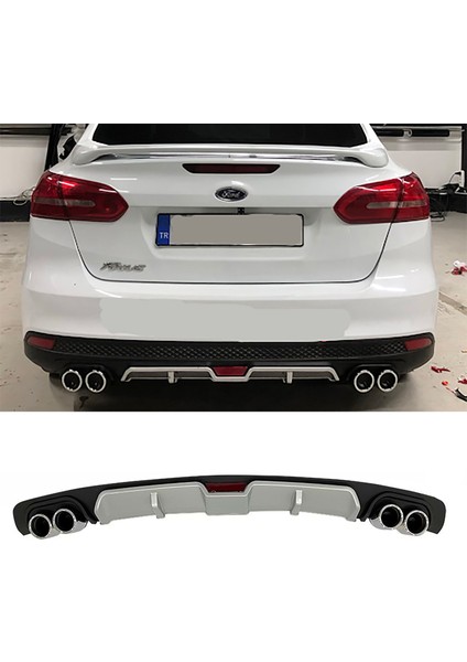 Ford Focus 3 Gri Difüzör 4 Krom Egzoz Görünümlü Difizör Arka Ek Body Kit 2012 - 2017